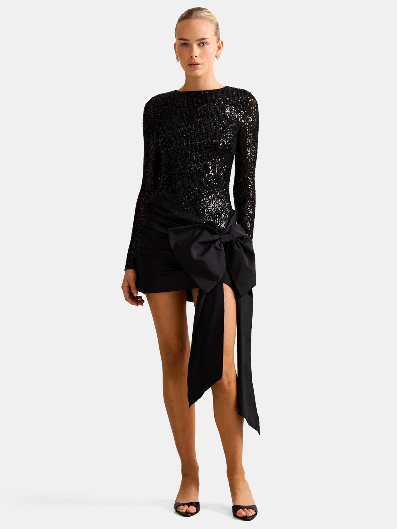  image of forever-new-dolly-sequin-bow-mini-dress-black