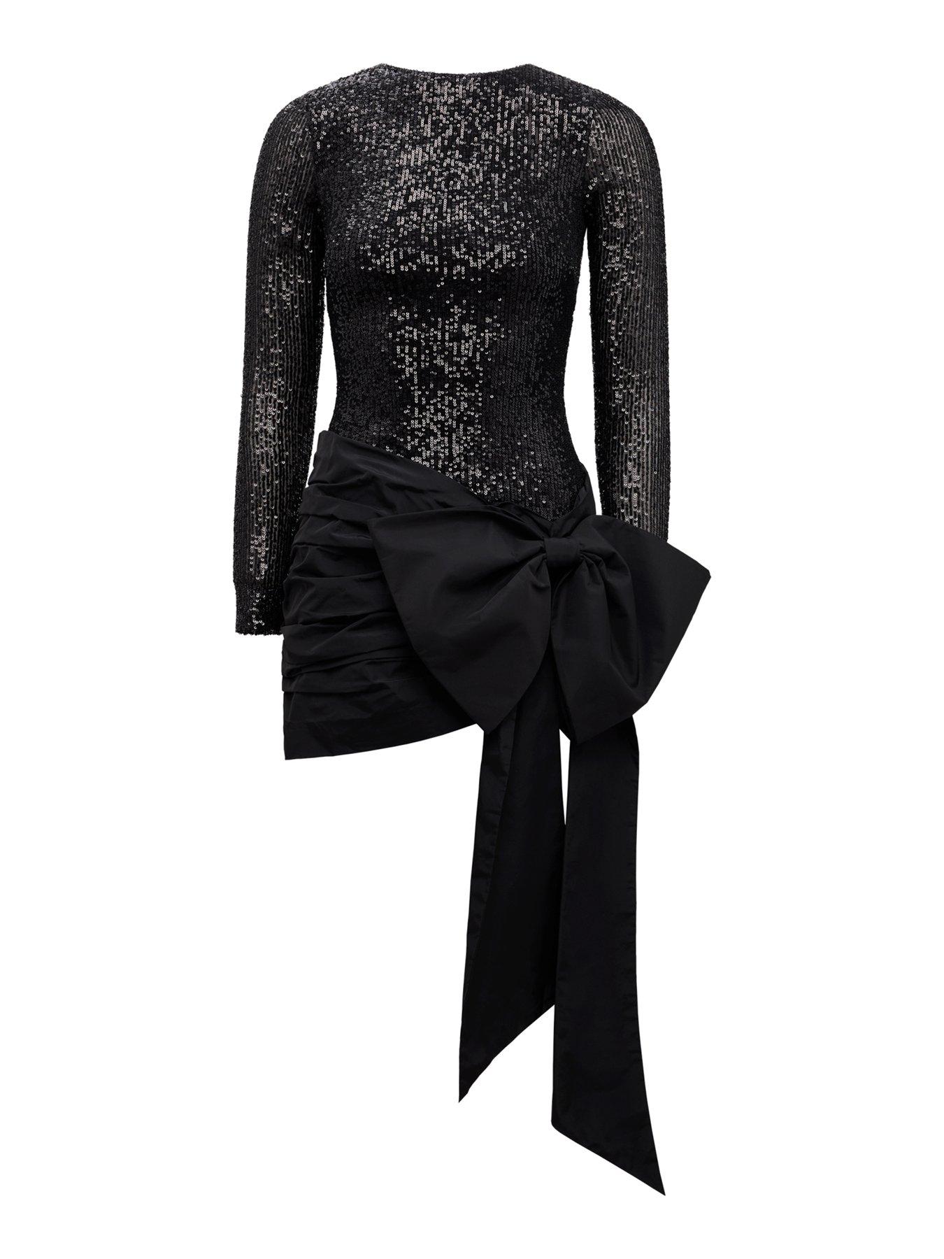  image of forever-new-dolly-sequin-bow-mini-dress-black
