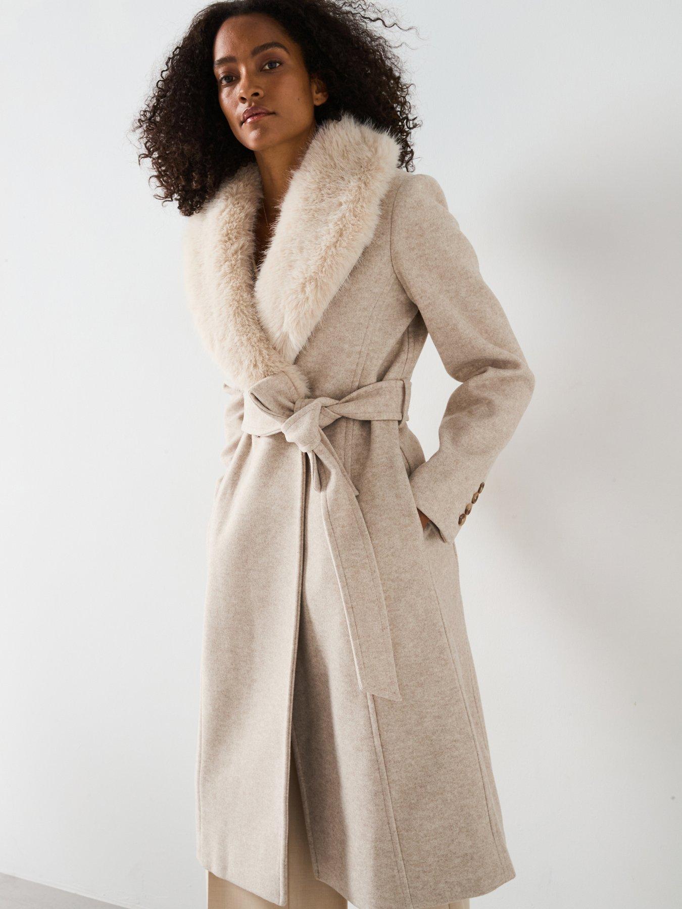  image of forever-new-monica-fur-collar-wrap-coat-beige