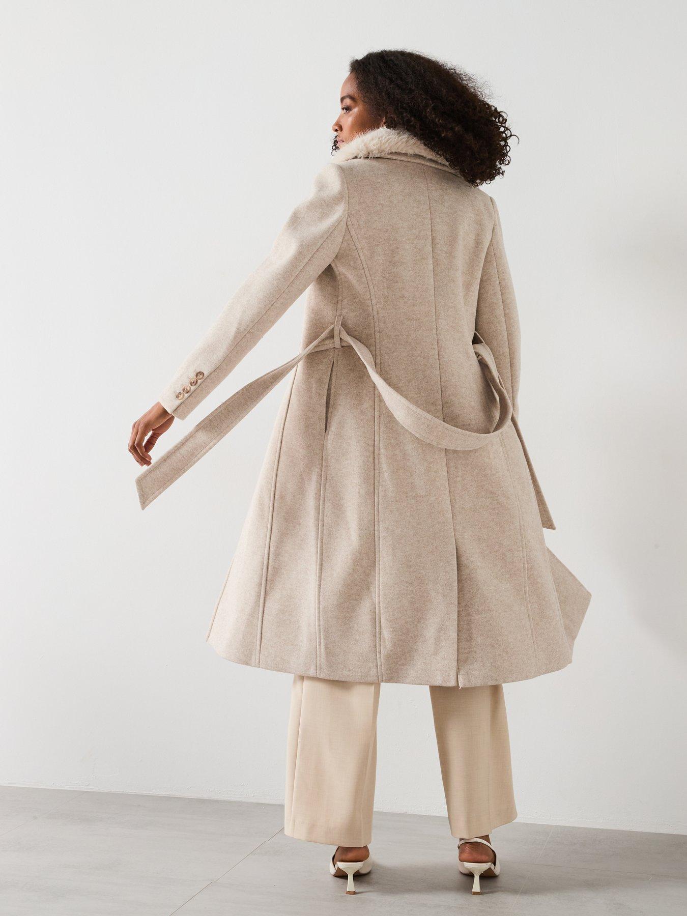  image of forever-new-monica-fur-collar-wrap-coat-beige