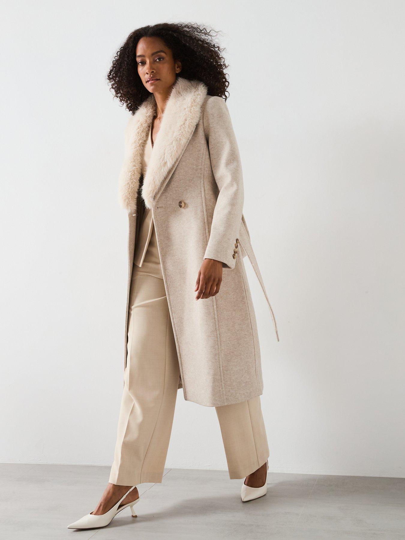  image of forever-new-monica-fur-collar-wrap-coat-beige