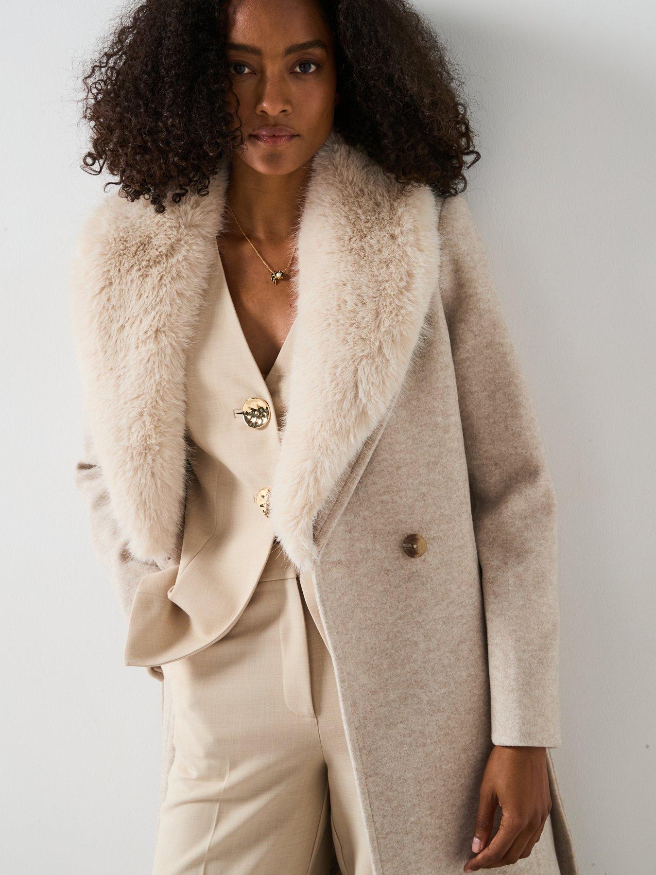  image of forever-new-monica-fur-collar-wrap-coat-beige