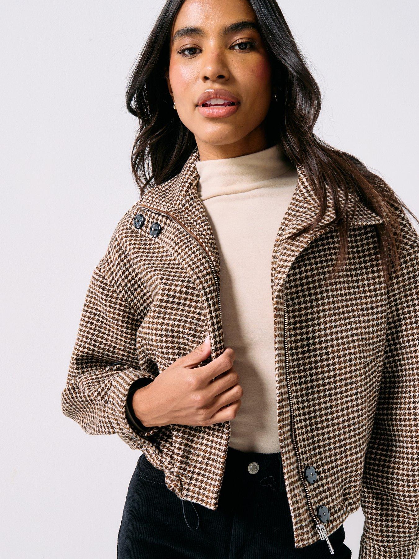 Forever New Kaia Check Crop Jacket - Brown | Littlewoods