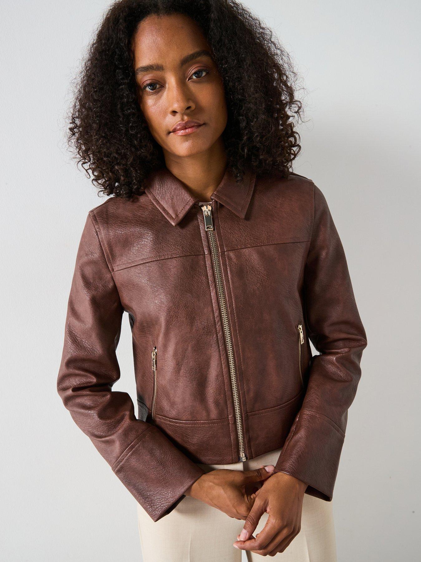 Forever New Wren Vegan Leather Jacket - Brown