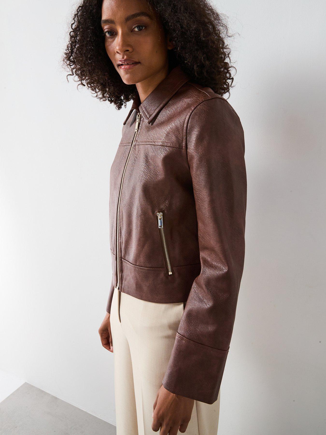 Image 4 of 5 of Forever New Wren Vegan Leather Jacket - Brown