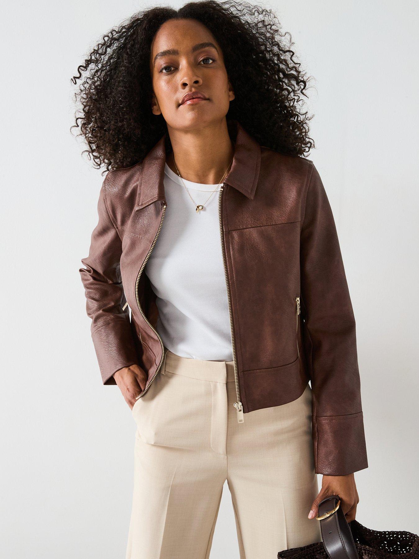 Image 5 of 5 of Forever New Wren Vegan Leather Jacket - Brown