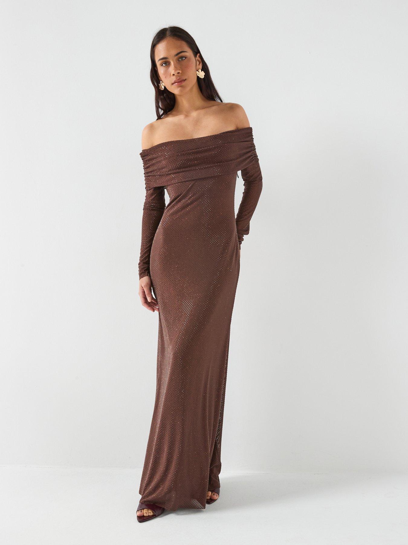 Forever New Effie Bardot Heatseal Maxi - Brown