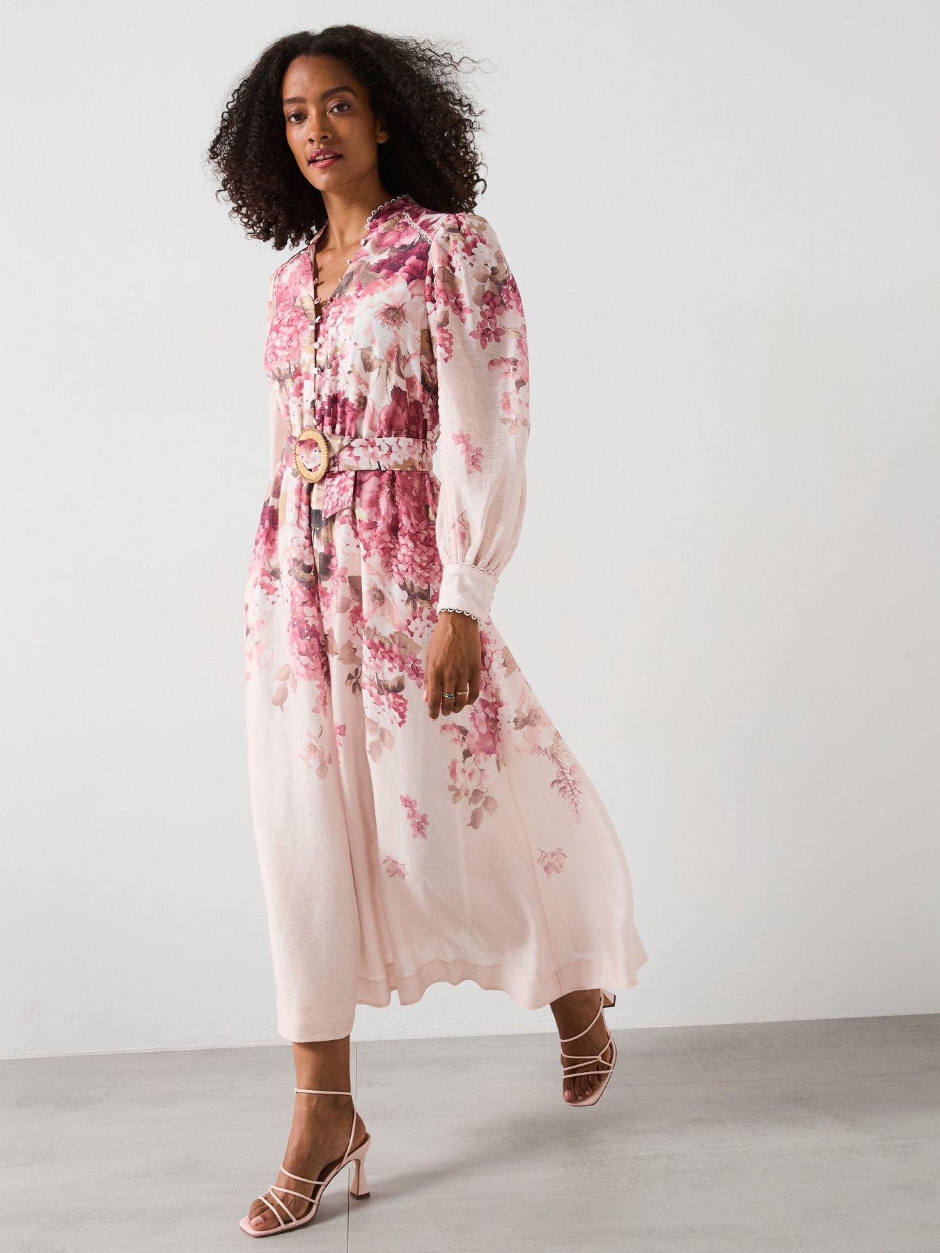 undefined Peyton Trim Detail Midi Dress - Pink