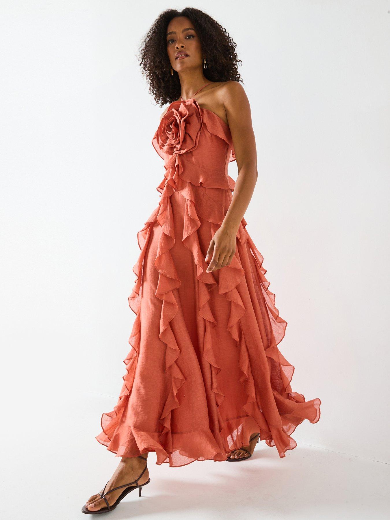 Forever New Celestia Flower Ruffle Midi Dress - Pink