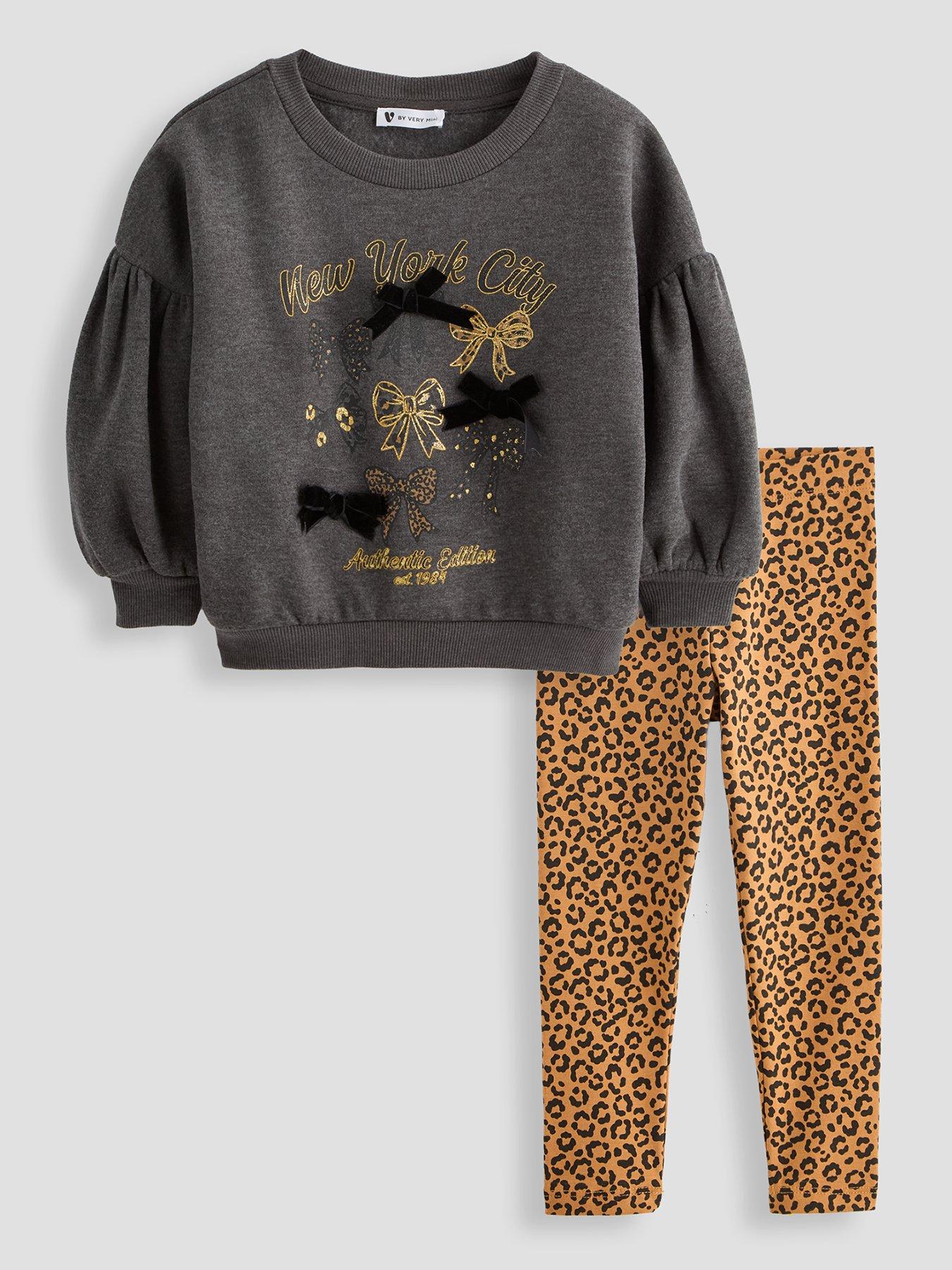 Image 1 of 5 of The Very Collection Girls Dropped Shoulder Sweater And Ribbed Leggings - Print