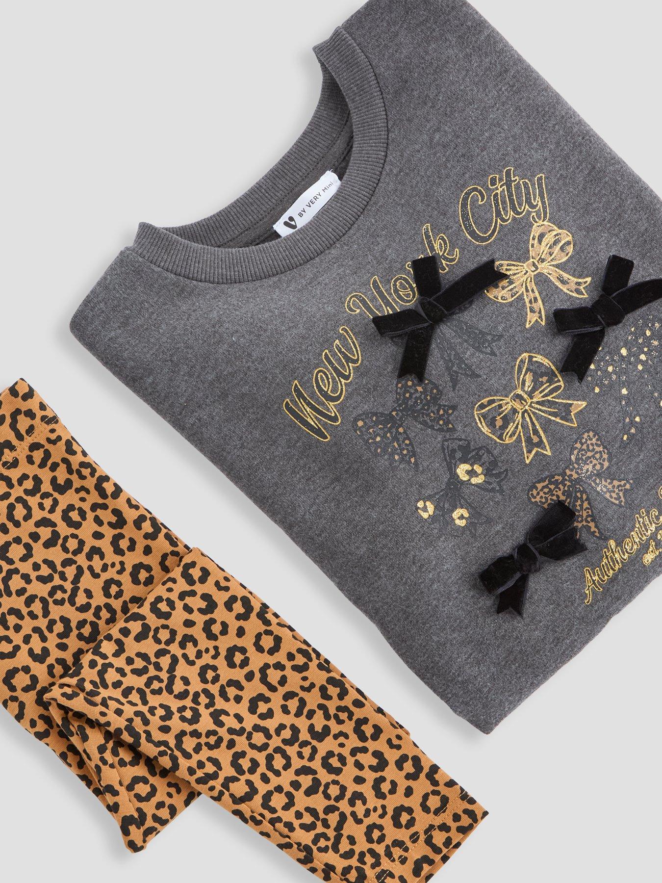 Image 4 of 5 of The Very Collection Girls Dropped Shoulder Sweater And Ribbed Leggings - Print