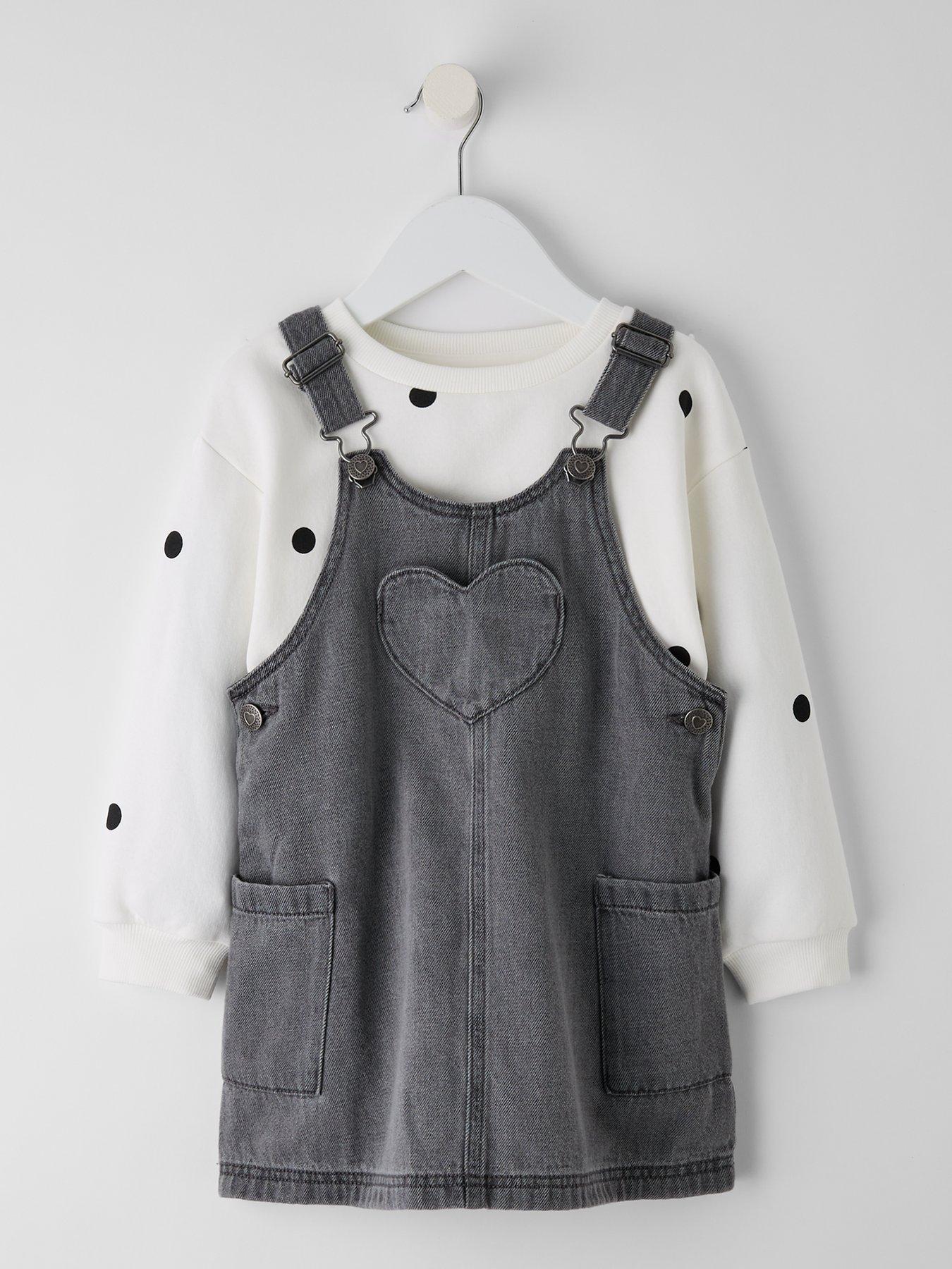The Very Collection Girls Denim Dress With Printed Sweatshirt - Grey