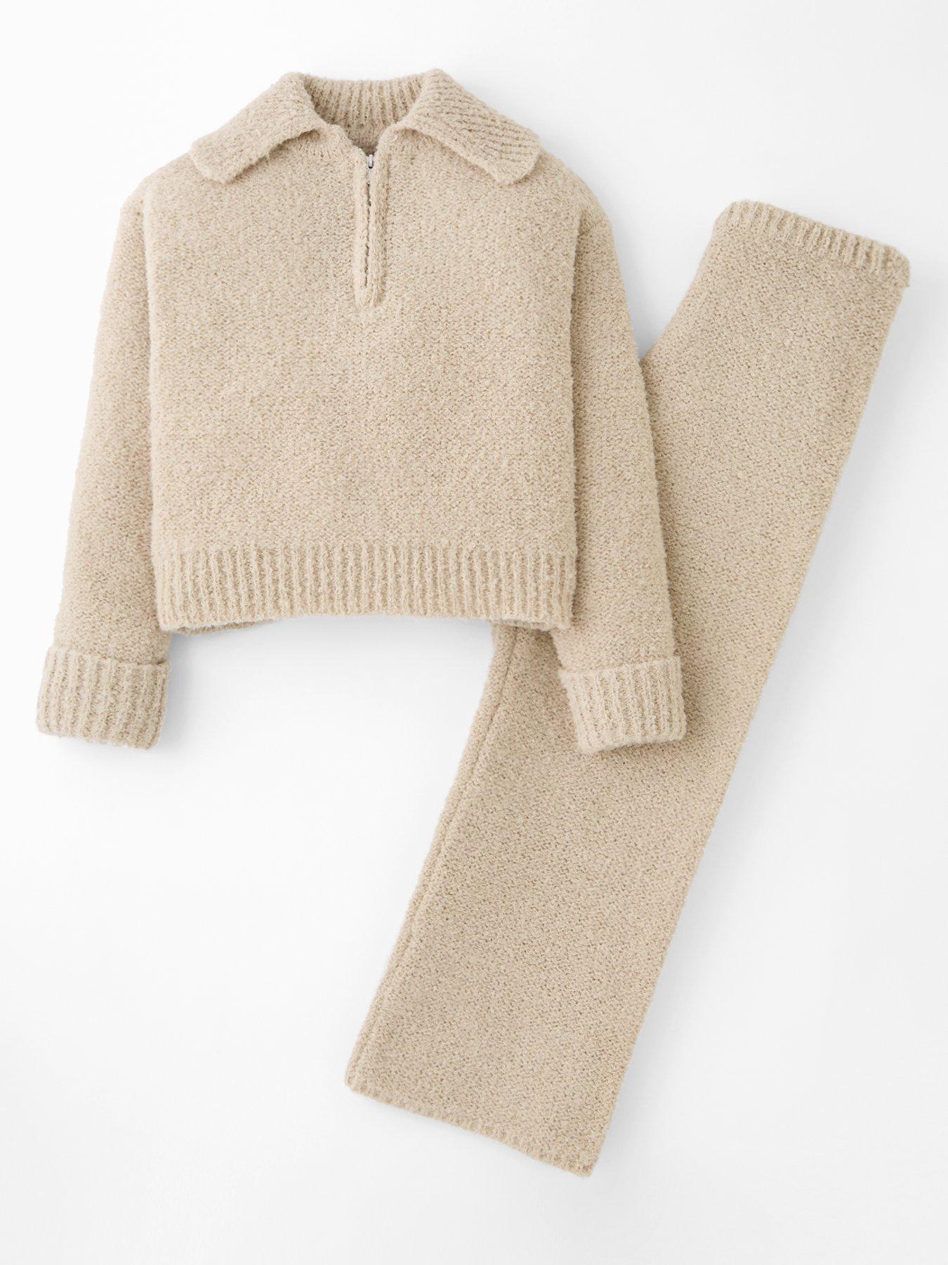  image of the-very-collection-girls-half-zip-knit-set-oatmeal