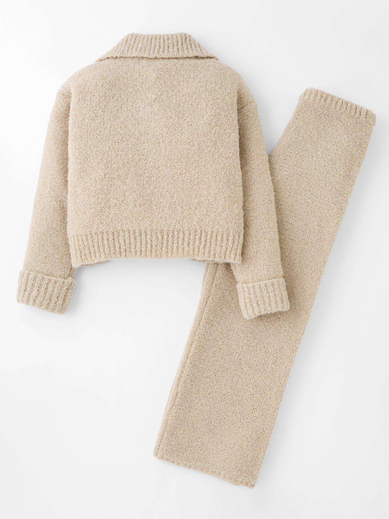 back image of the-very-collection-girls-half-zip-knit-set-oatmeal