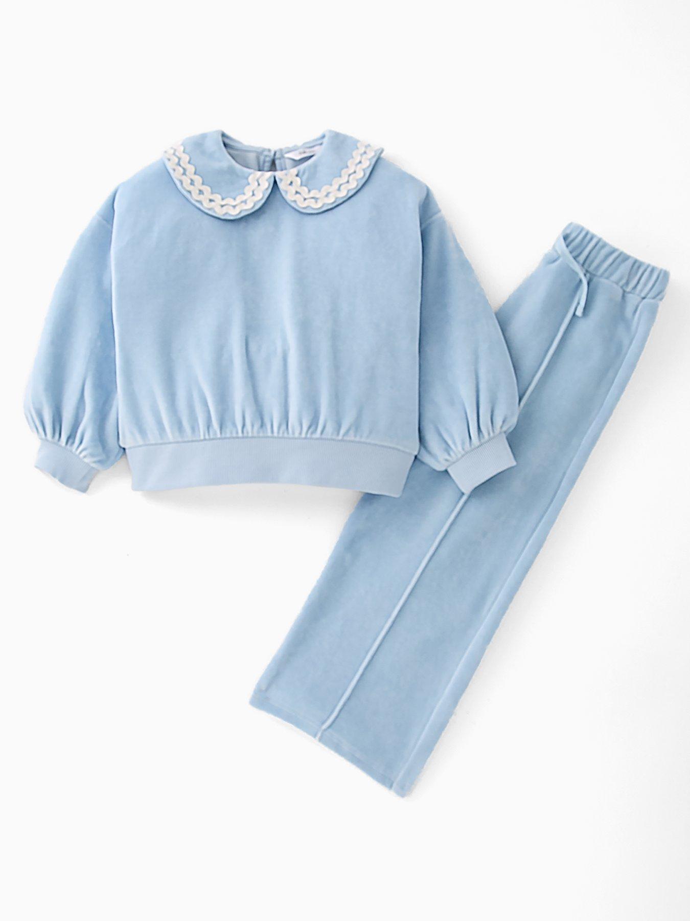 The Very Collection Girls Velour Tracksuit With Collar Detail - Blue