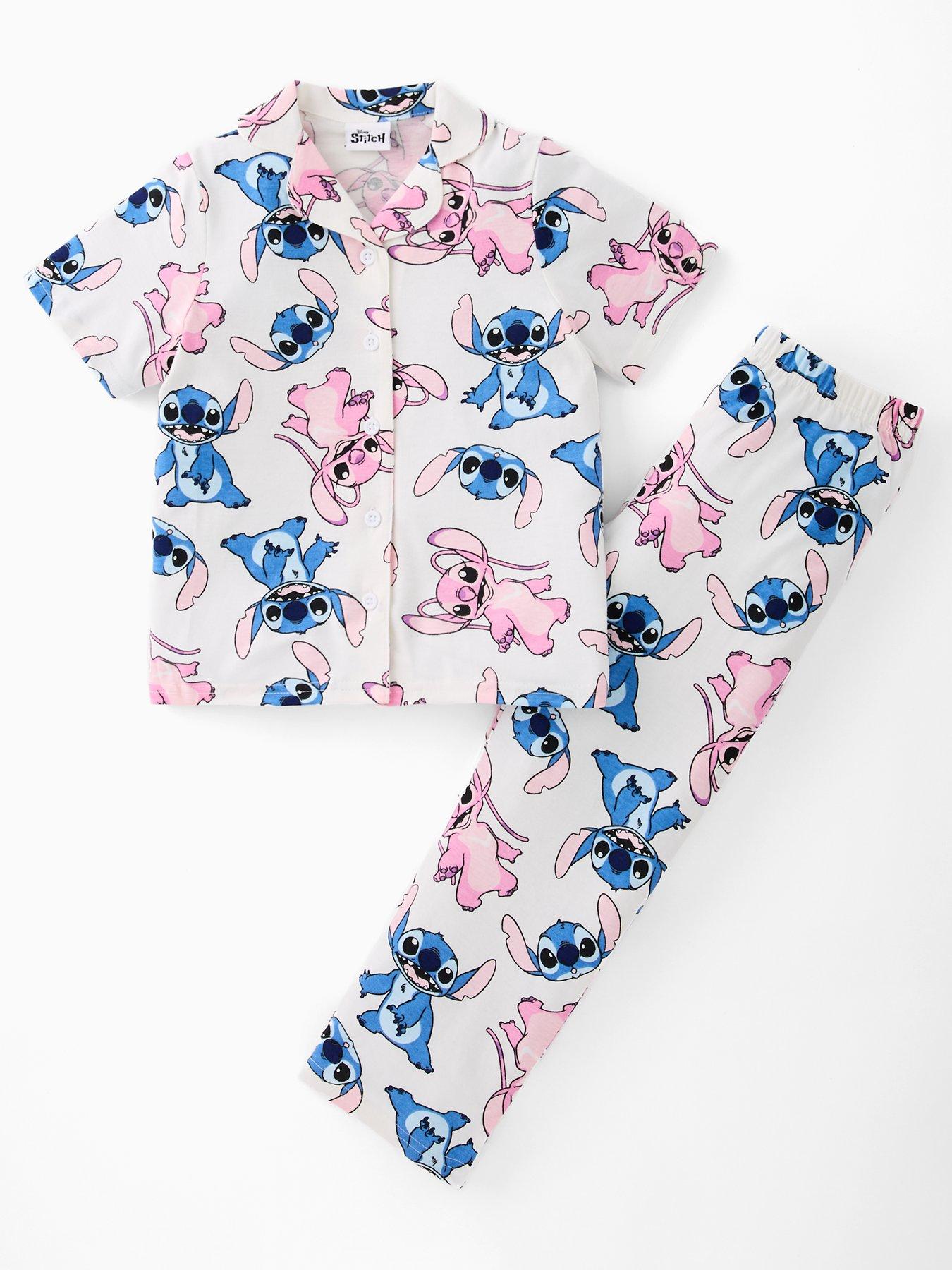  image of disney-lilo-stitch-angel-amp-stitch-short-sleeve-button-down-pyjamas-cream