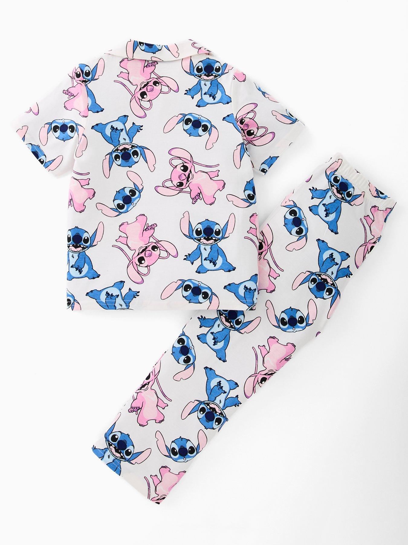  image of disney-lilo-stitch-angel-amp-stitch-short-sleeve-button-down-pyjamas-cream