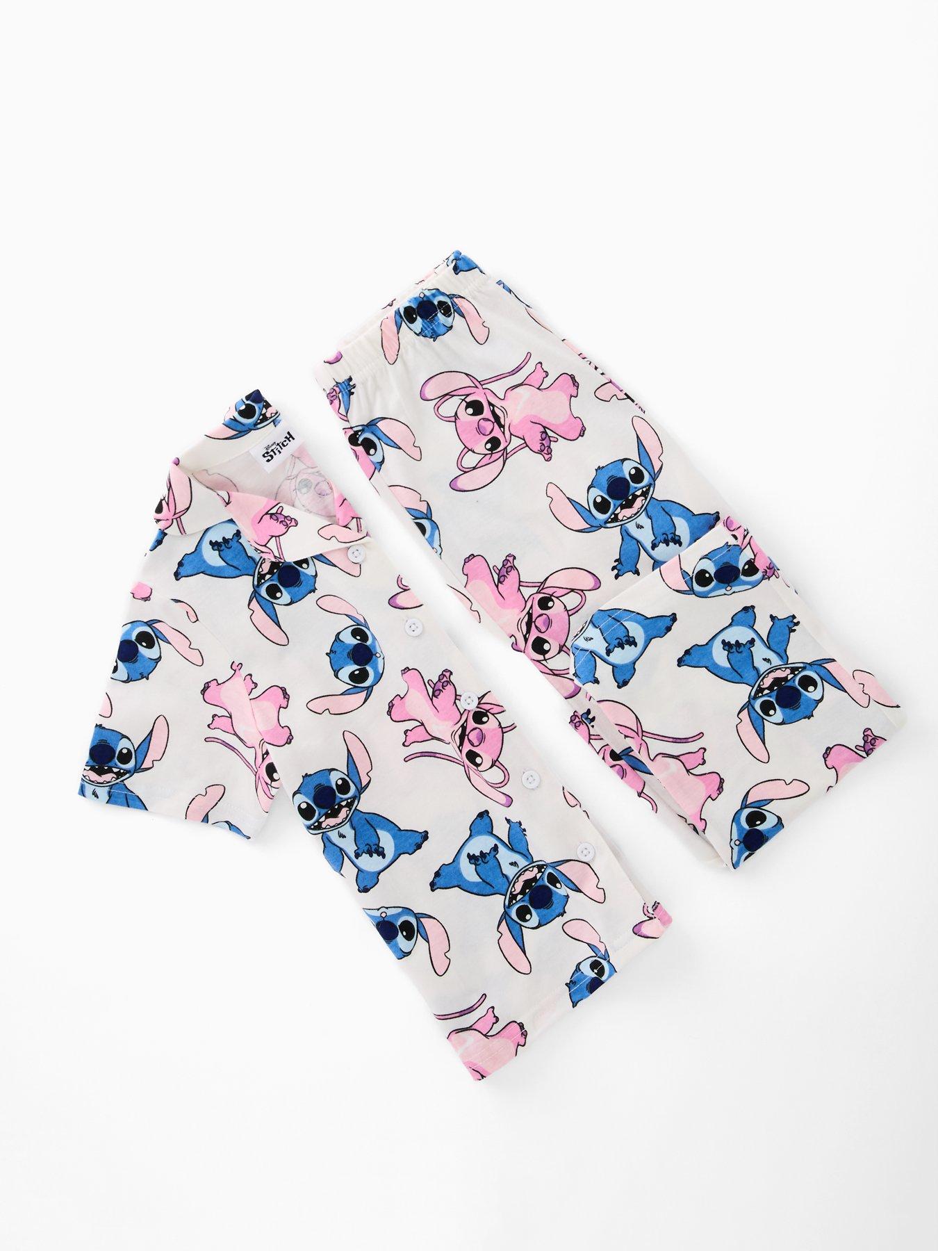  image of disney-lilo-stitch-angel-amp-stitch-short-sleeve-button-down-pyjamas-cream