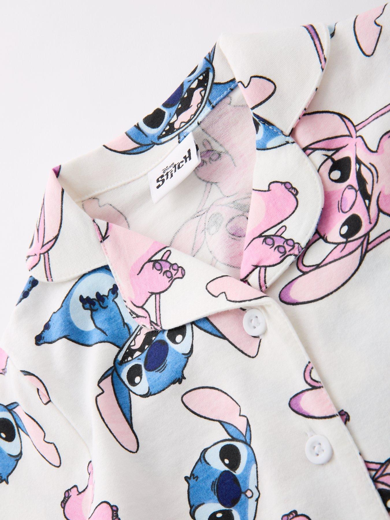  image of disney-lilo-stitch-angel-amp-stitch-short-sleeve-button-down-pyjamas-cream