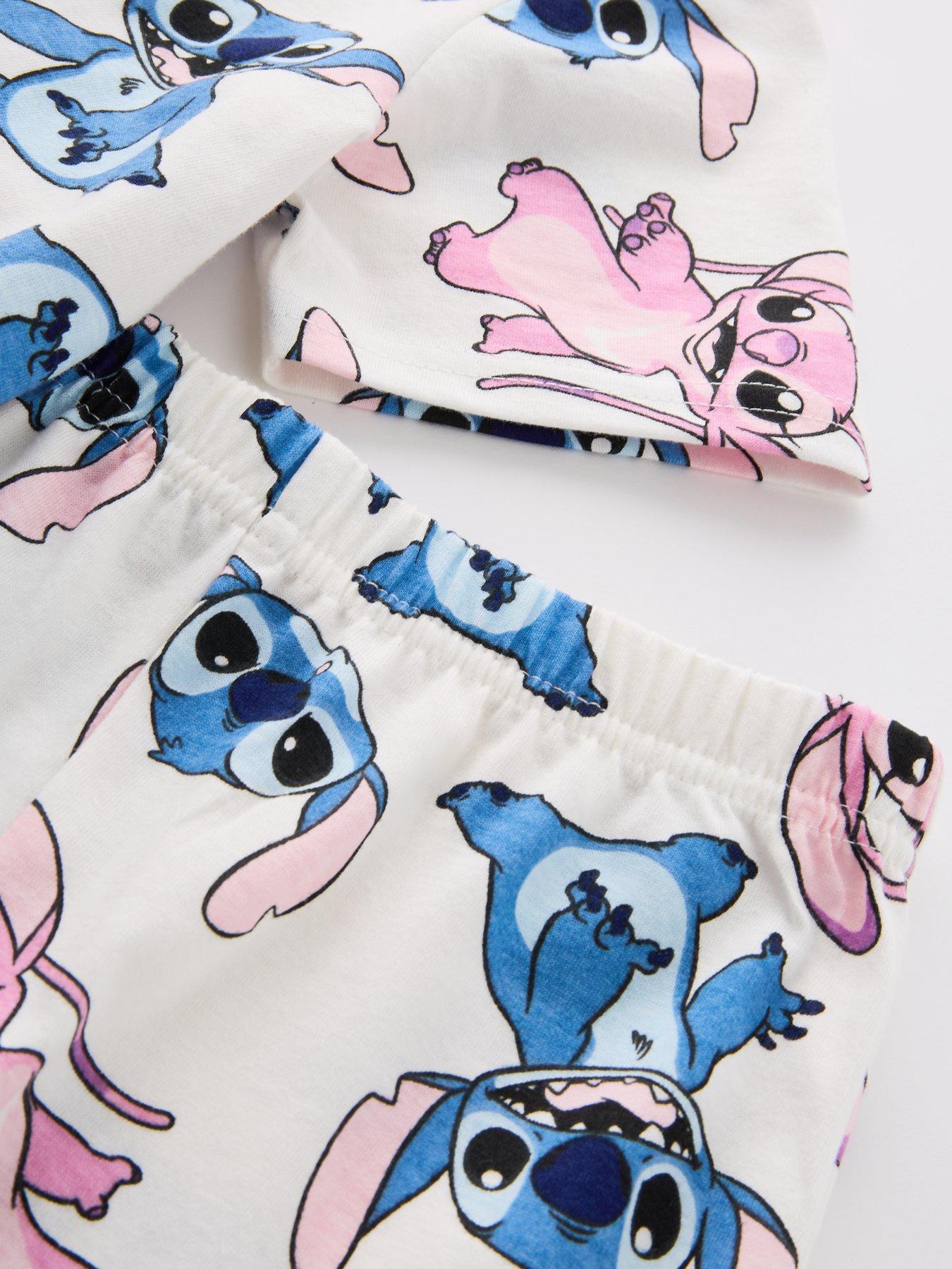  image of disney-lilo-stitch-angel-amp-stitch-short-sleeve-button-down-pyjamas-cream
