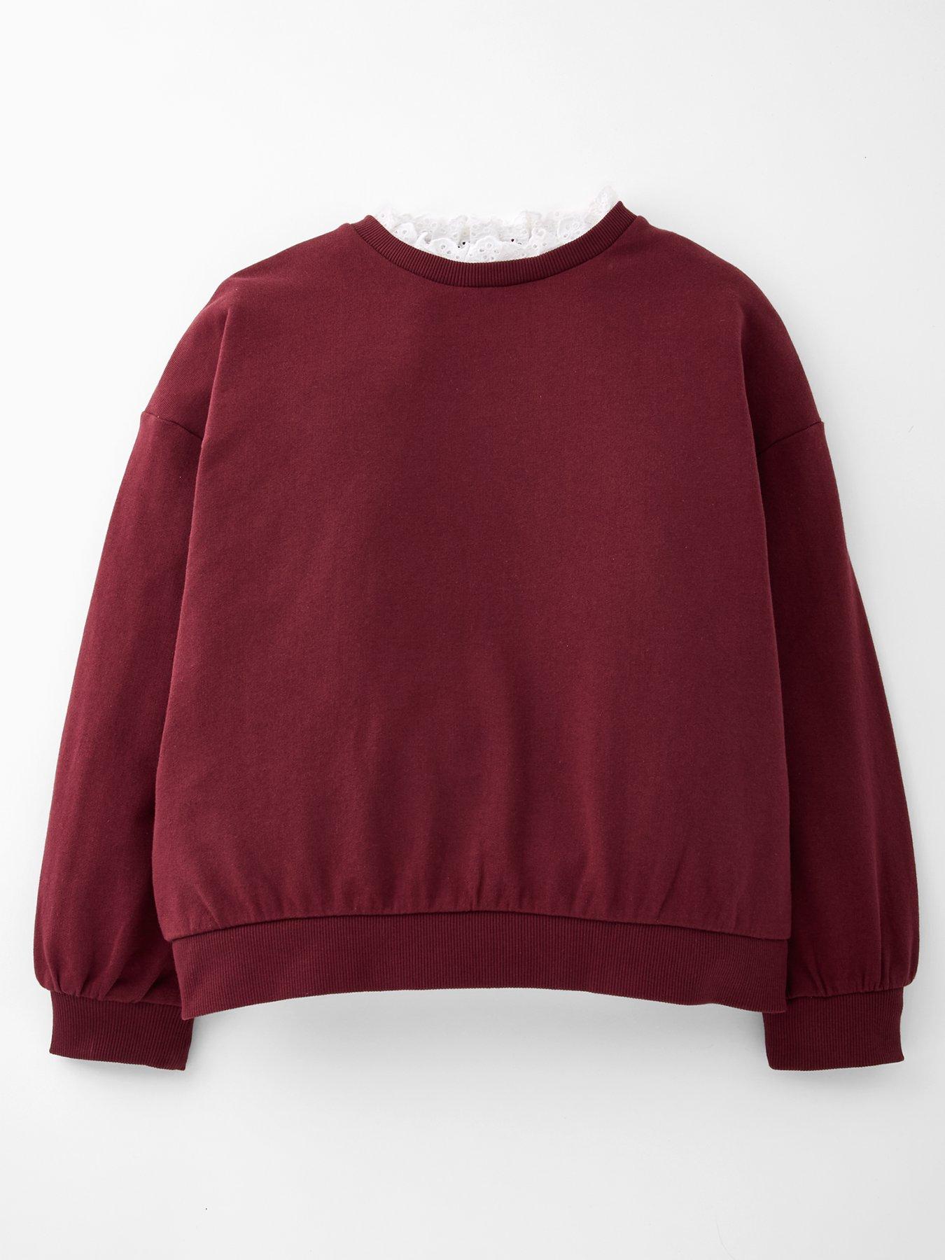front image of the-very-collection-girls-cotton-neck-frill-sweatshirt-nbsp--burgundypink