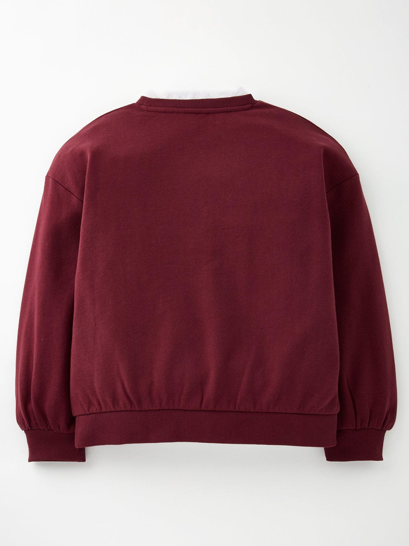 back image of the-very-collection-girls-cotton-neck-frill-sweatshirt-nbsp--burgundypink