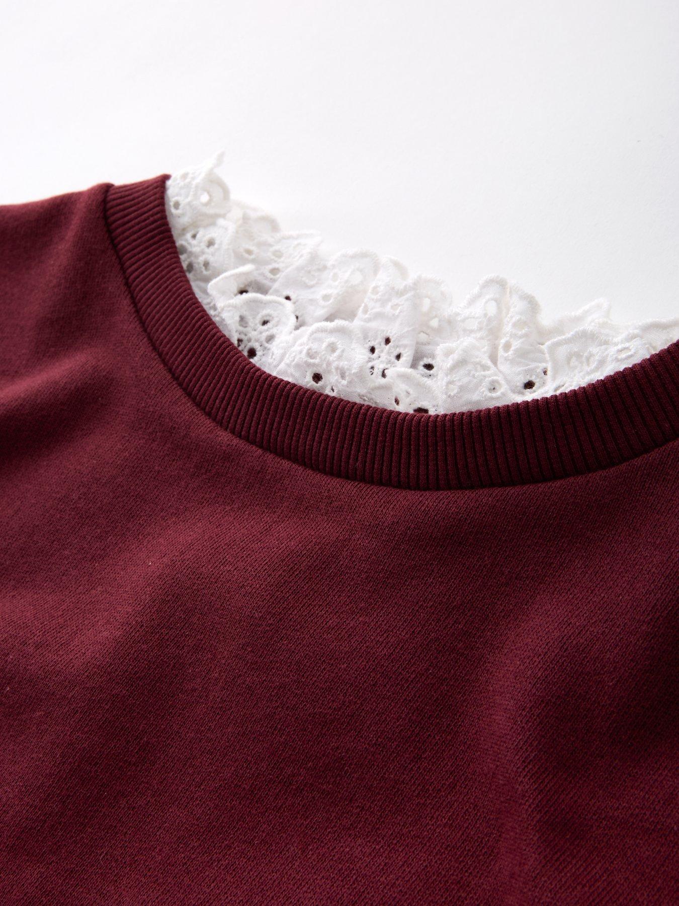  image of the-very-collection-girls-cotton-neck-frill-sweatshirt-nbsp--burgundypink