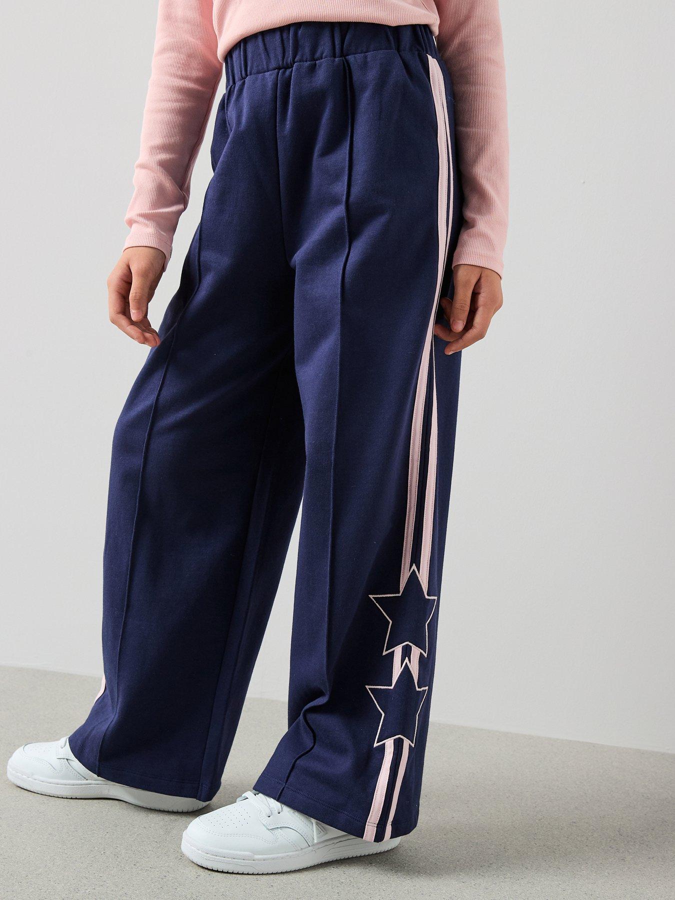 Image 1 of 6 of The Very Collection Girls Star Side Piping Wide Leg Joggers - Navy
