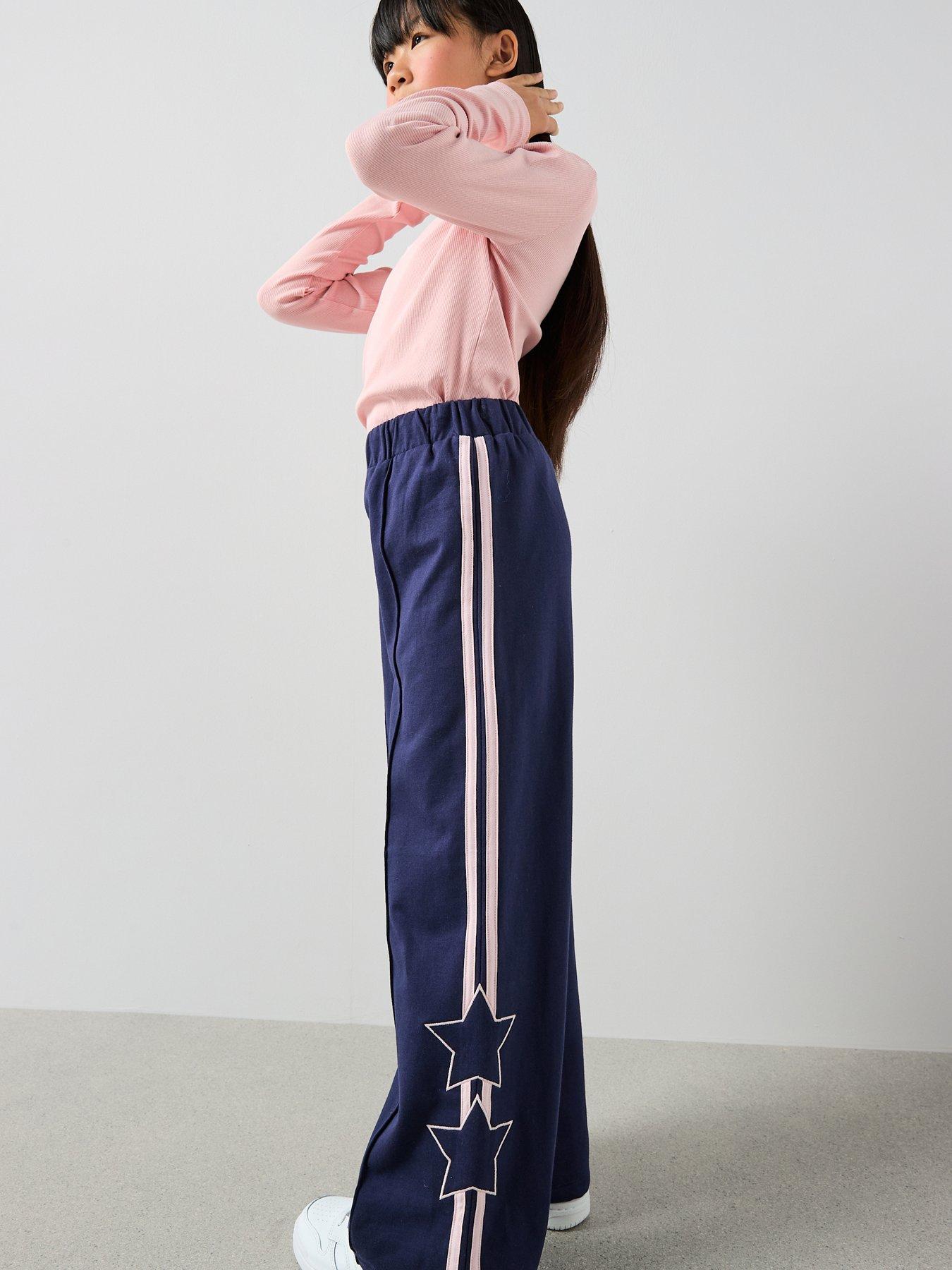 Image 5 of 6 of The Very Collection Girls Star Side Piping Wide Leg Joggers - Navy