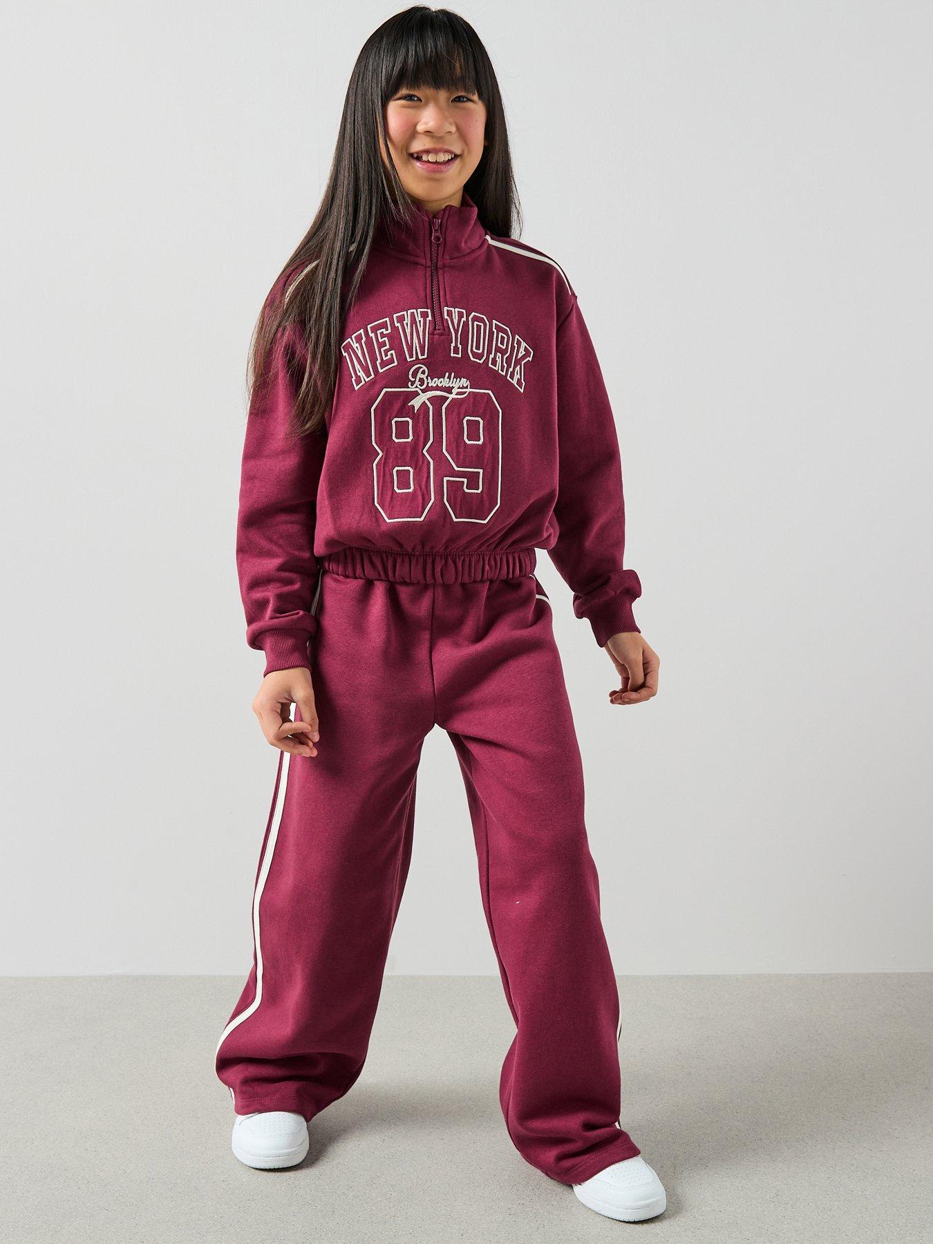 Image 1 of 6 of The Very Collection Girls Applique Number Jog Set - Burgundy/Pink