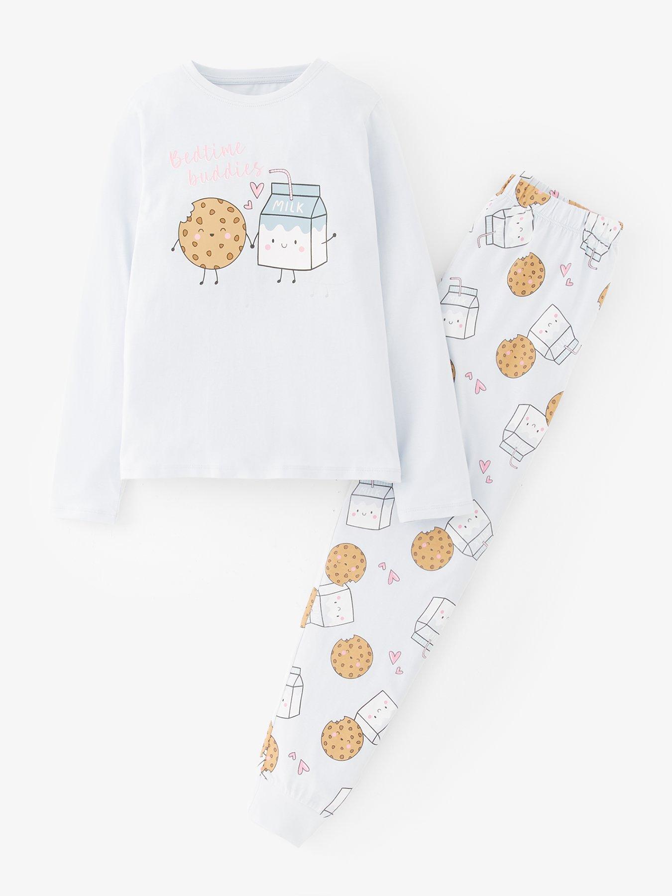 The Very Collection Girls Milk  &  Cookies Pyjamas - Blue
