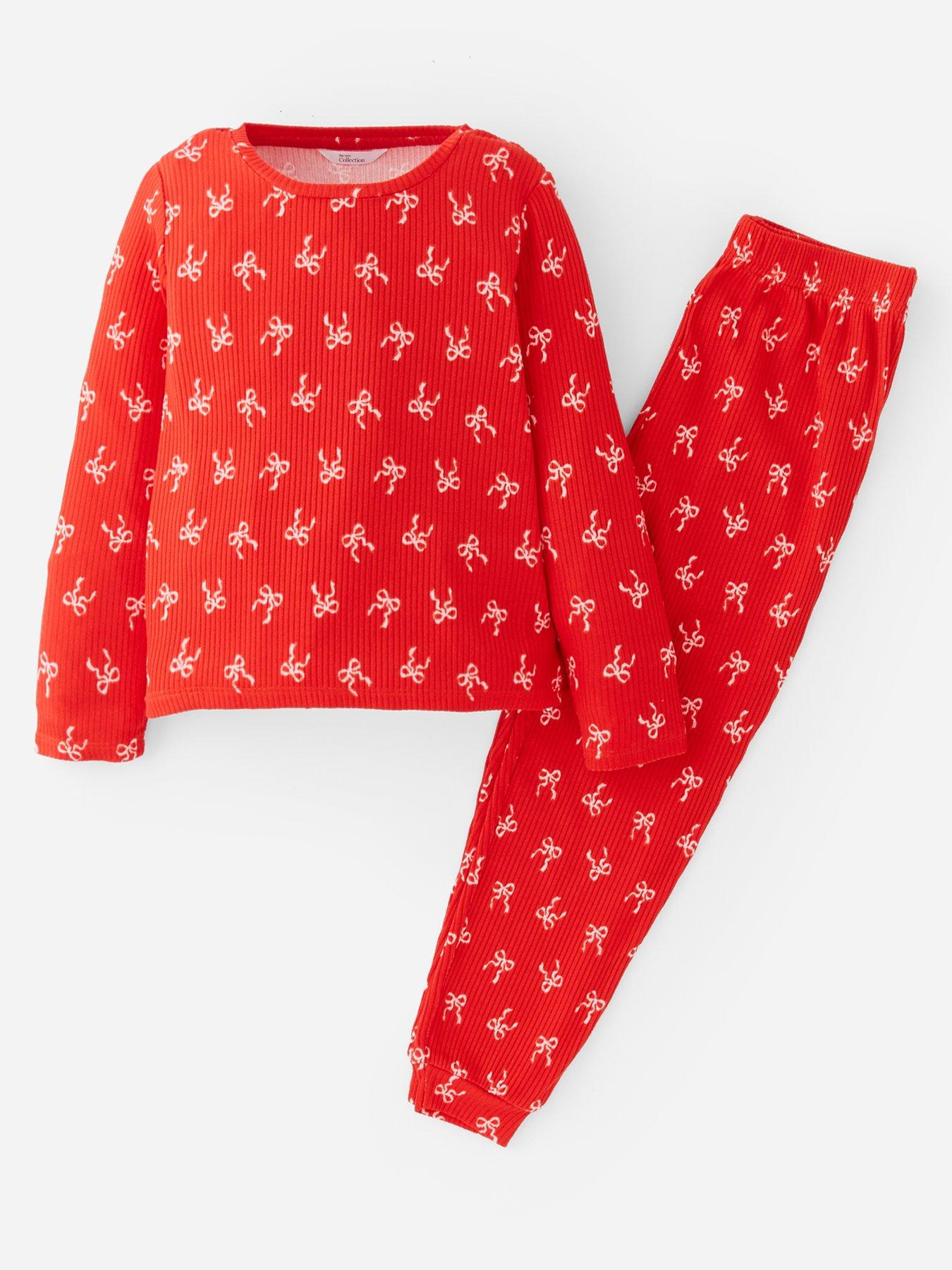 Image 1 of 4 of The Very Collection Girls Rib Jersey Bow Pyjamas - Red
