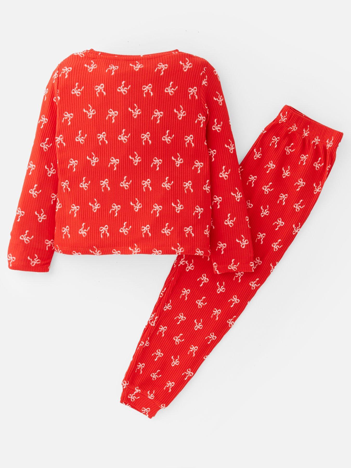 Image 2 of 4 of The Very Collection Girls Rib Jersey Bow Pyjamas - Red