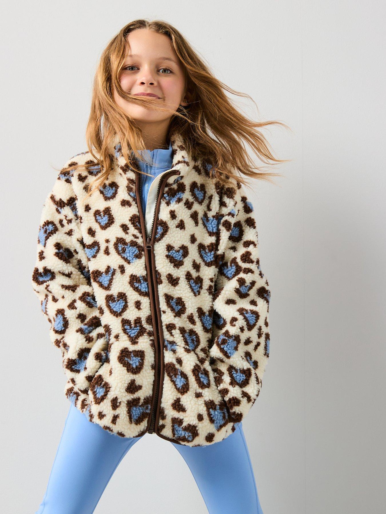 The Very Collection Girls Borg Heart Animal Zip Up Jacket - Print