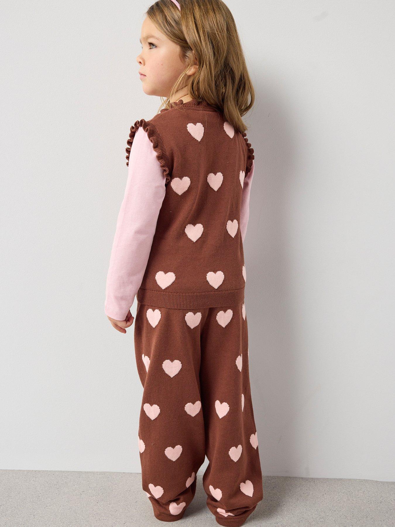 stillFront image of the-very-collection-girls-knitted-heart-detail-vest-and-wide-leg-trouser-print