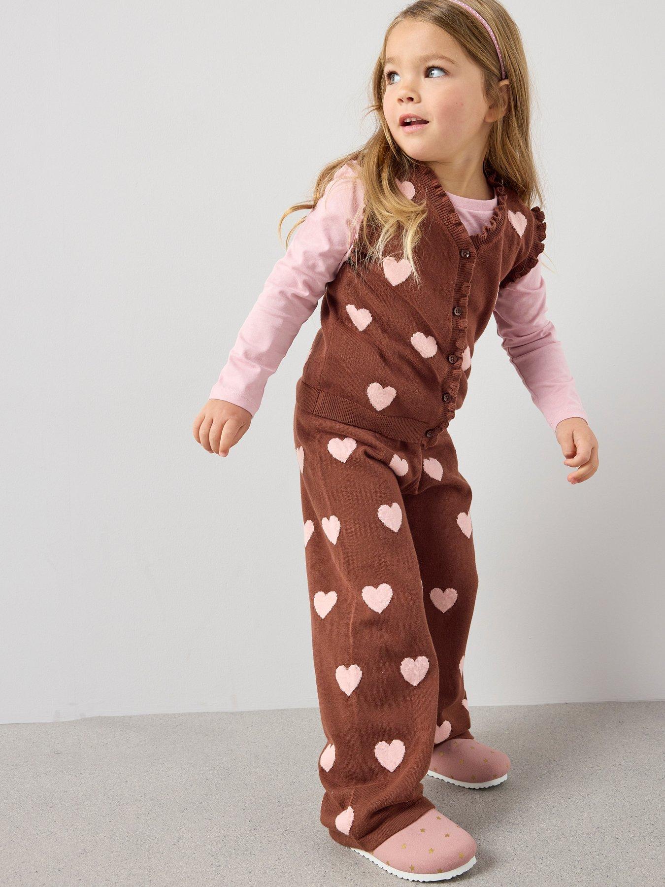  image of the-very-collection-girls-knitted-heart-detail-vest-and-wide-leg-trouser-print