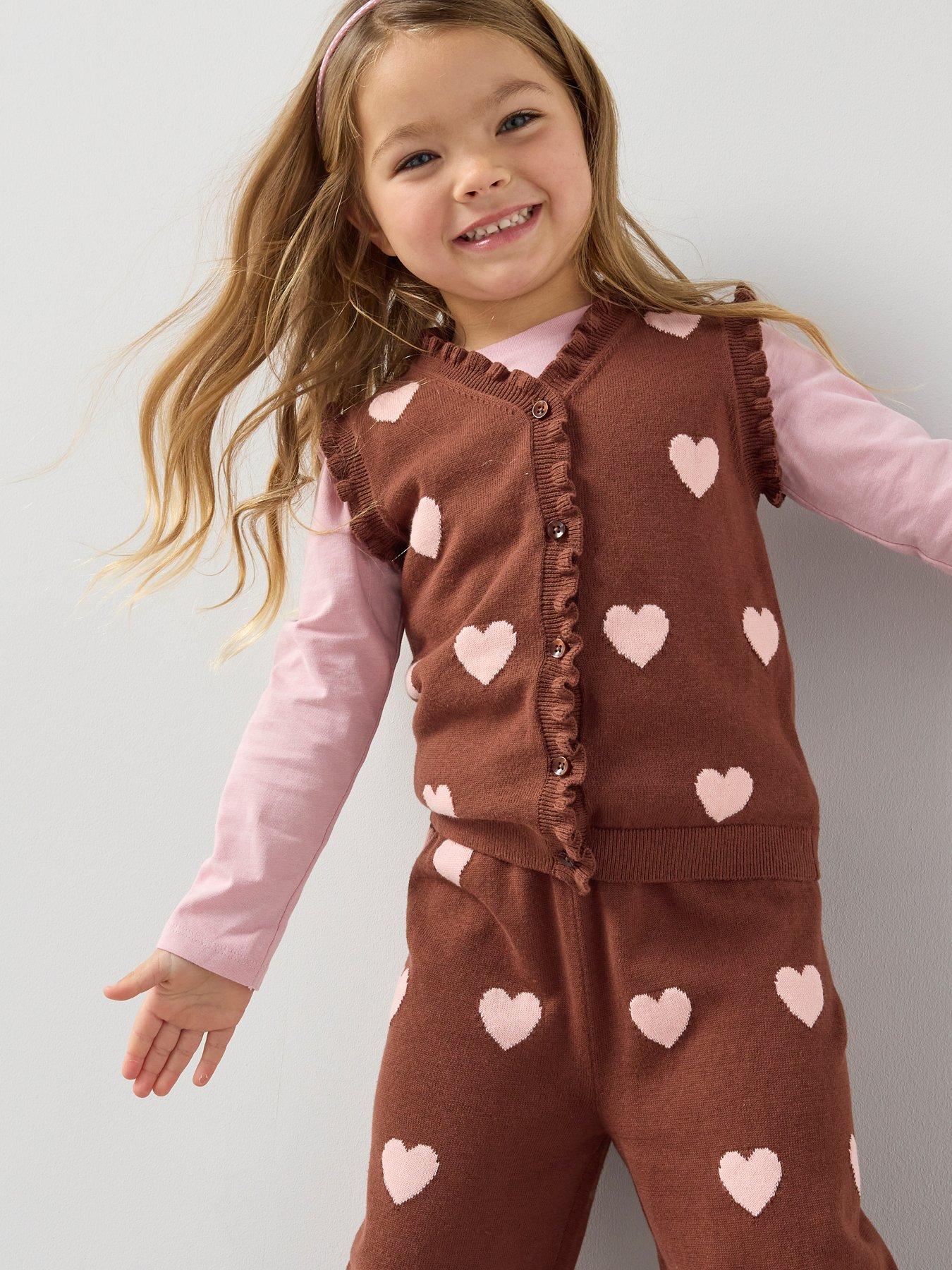 image of the-very-collection-girls-knitted-heart-detail-vest-and-wide-leg-trouser-print