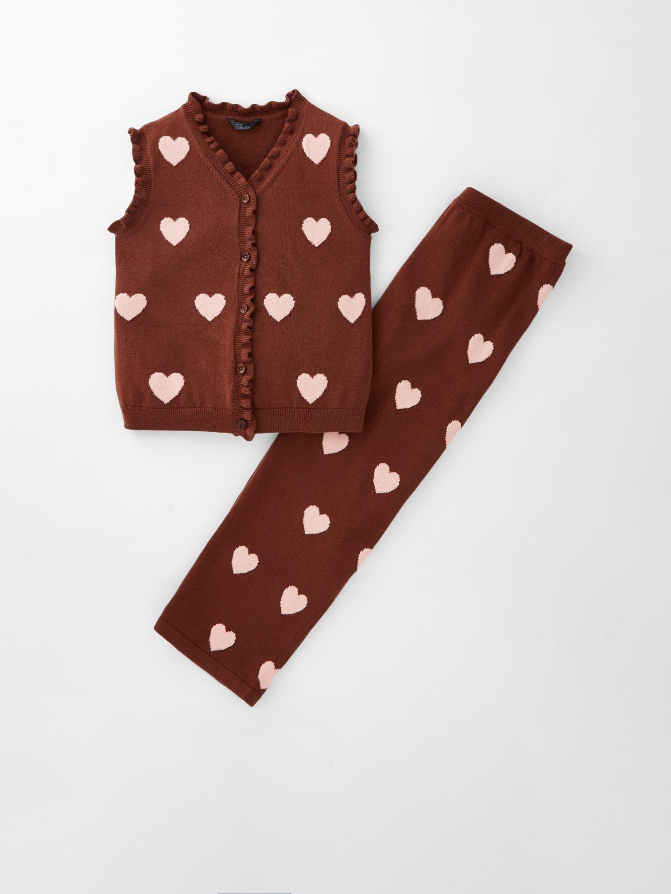  image of the-very-collection-girls-knitted-heart-detail-vest-and-wide-leg-trouser-print