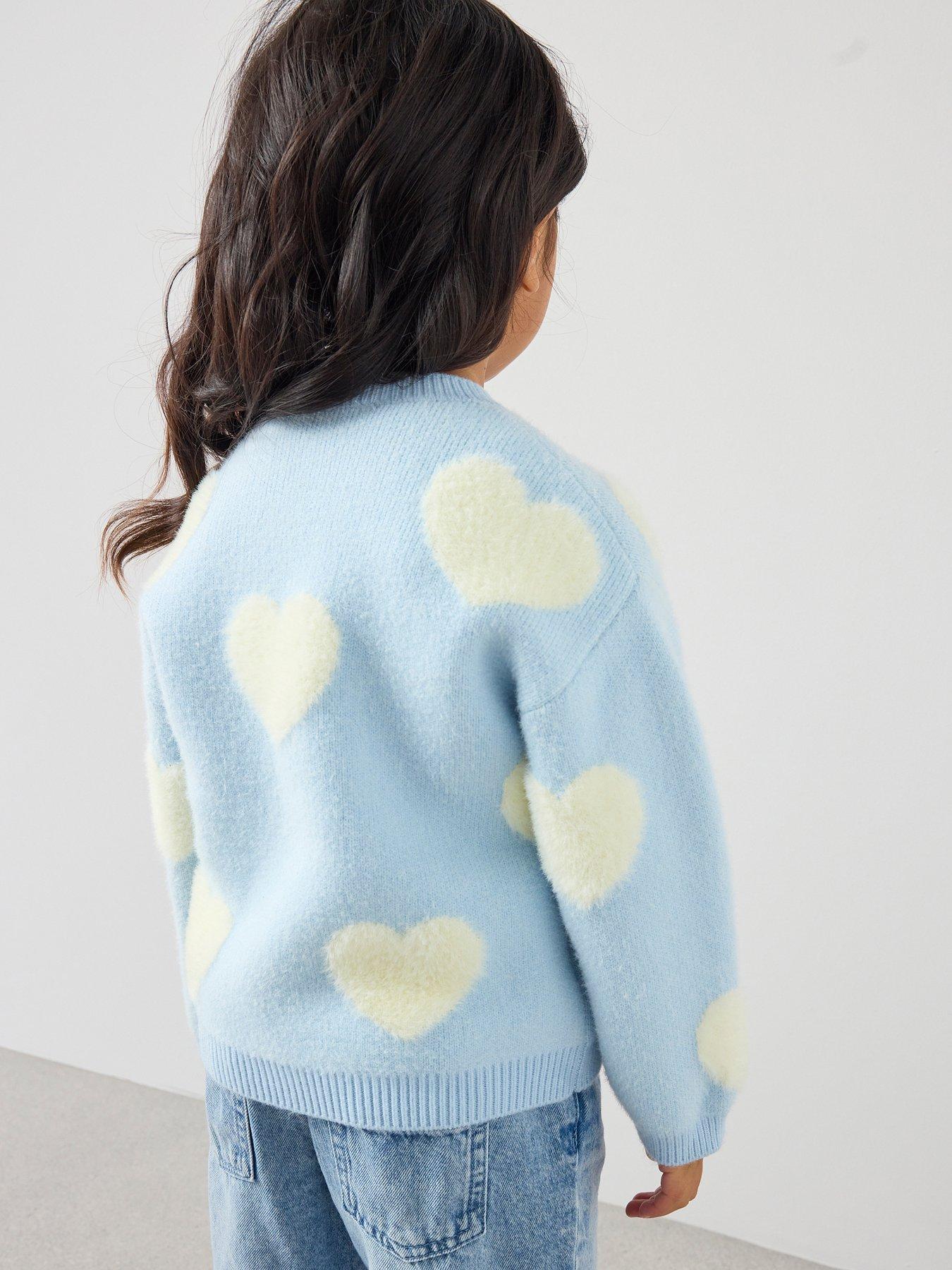 stillFront image of the-very-collection-girls-heart-print-jumper-with-3d-heart-detail-blue