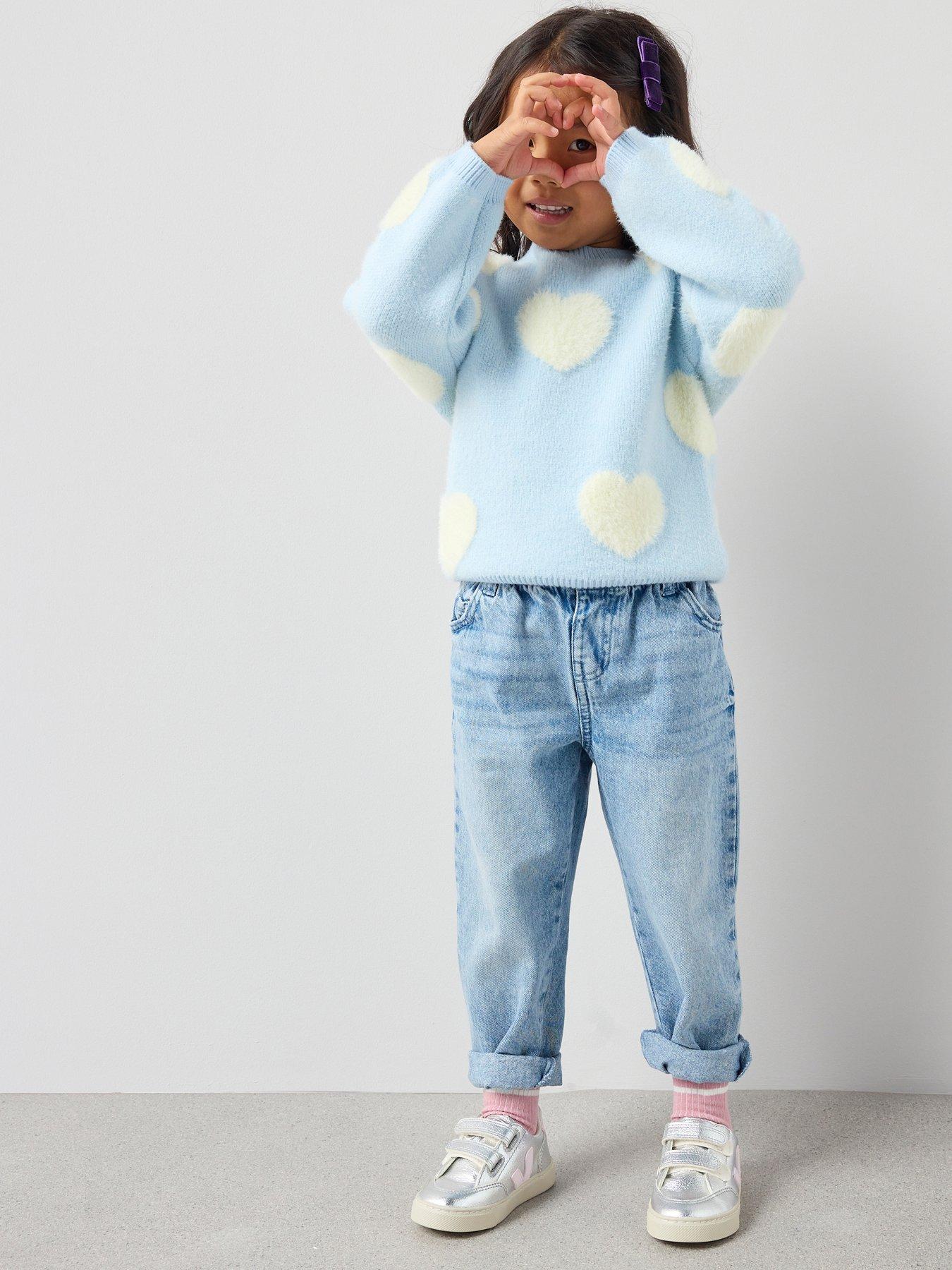  image of the-very-collection-girls-heart-print-jumper-with-3d-heart-detail-blue