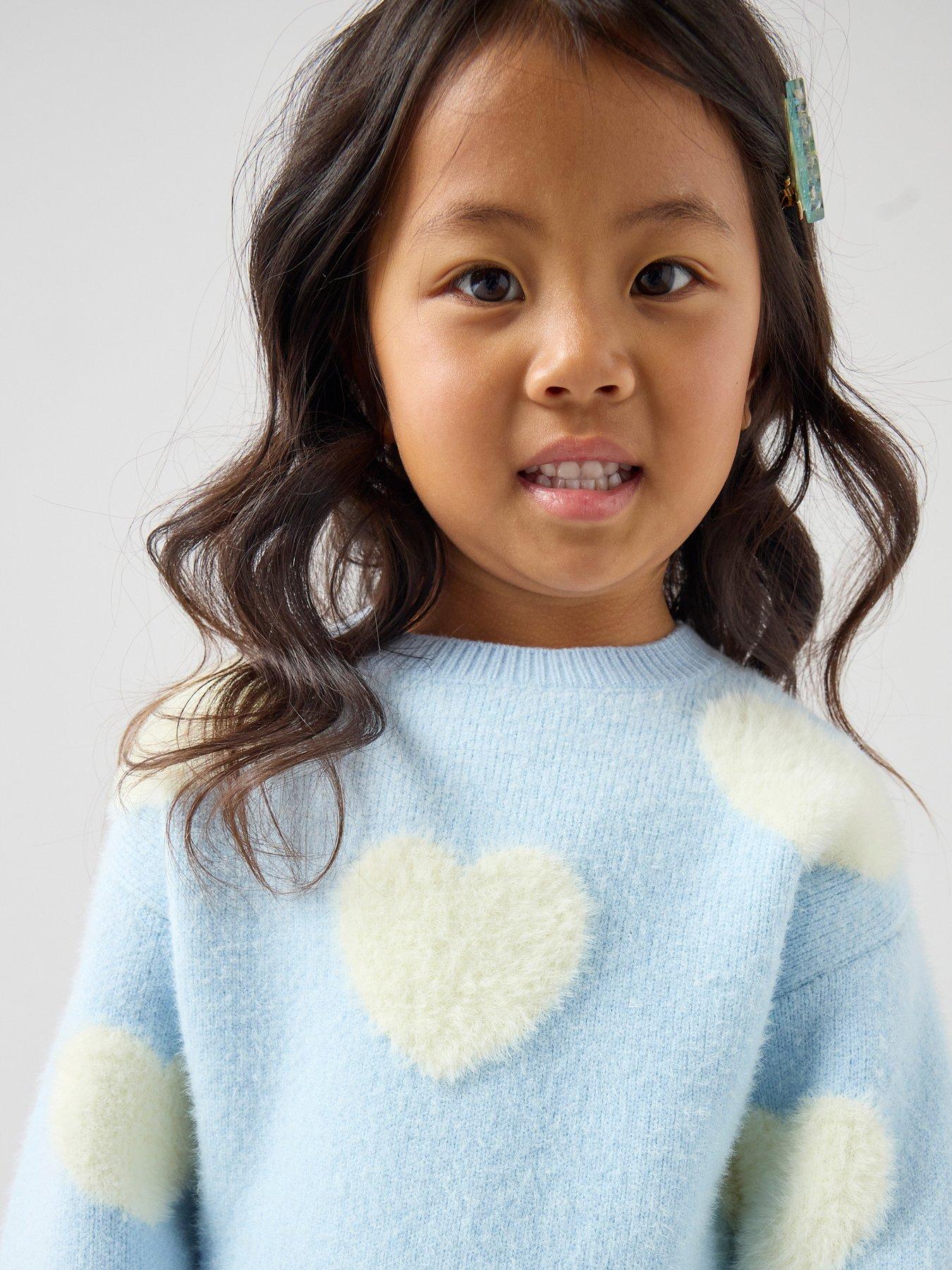  image of the-very-collection-girls-heart-print-jumper-with-3d-heart-detail-blue