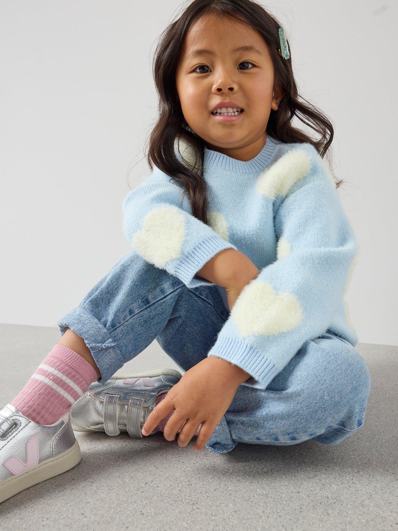  image of the-very-collection-girls-heart-print-jumper-with-3d-heart-detail-blue