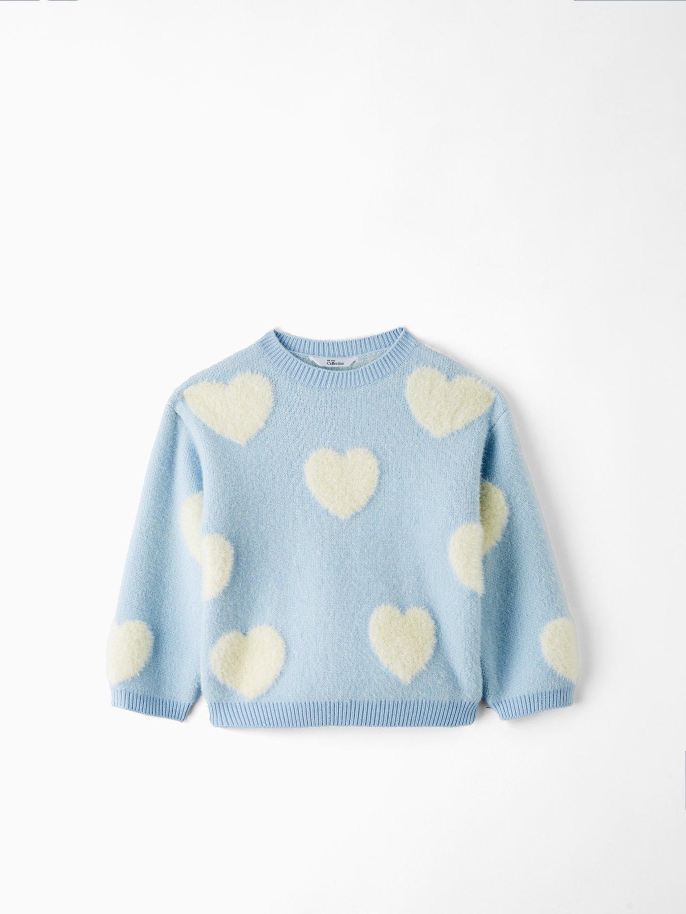  image of the-very-collection-girls-heart-print-jumper-with-3d-heart-detail-blue