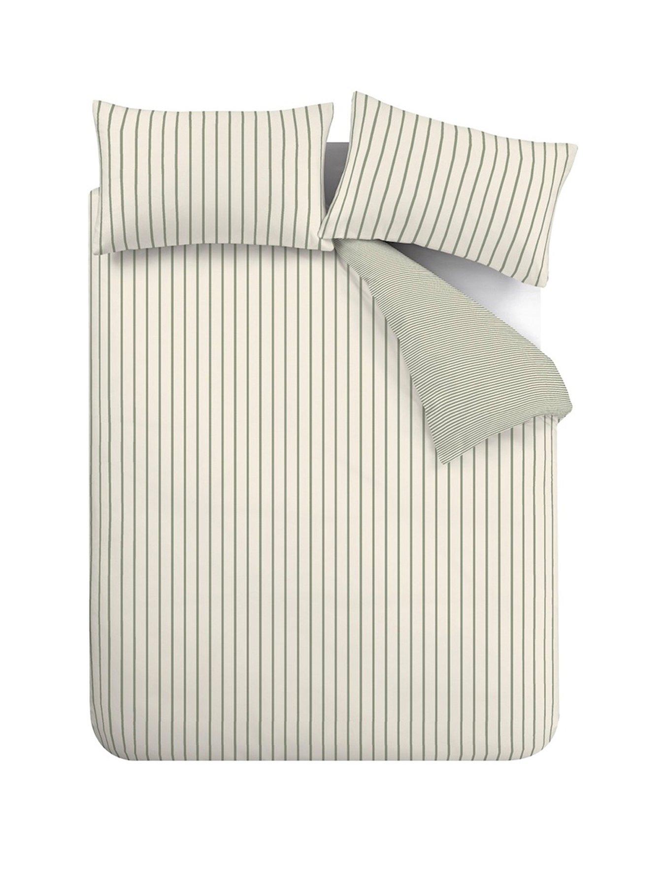 Image 2 of 7 of Bianca Hampton Stripe 200 Thread Count Cotton Reversible Duvet Set Green