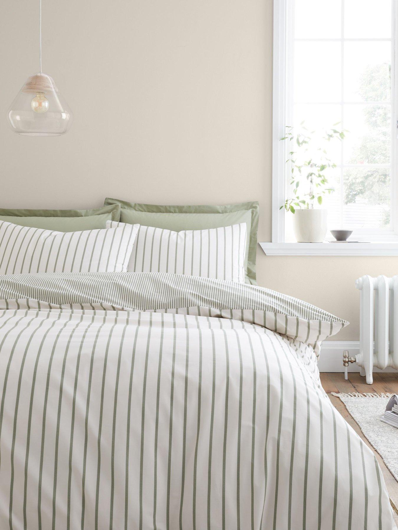 Image 3 of 7 of Bianca Hampton Stripe 200 Thread Count Cotton Reversible Duvet Set Green