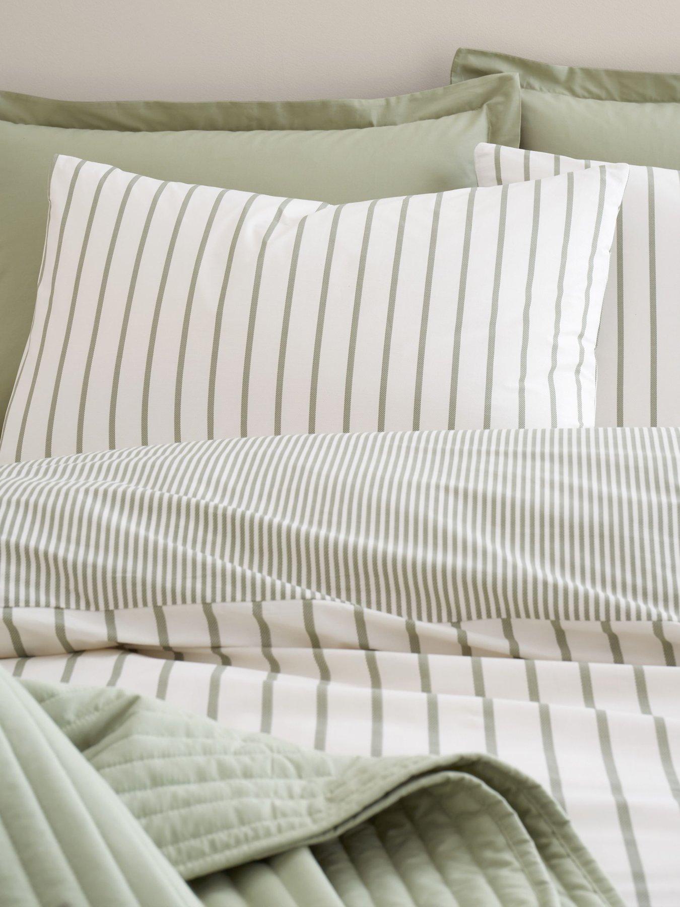 Image 5 of 7 of Bianca Hampton Stripe 200 Thread Count Cotton Reversible Duvet Set Green