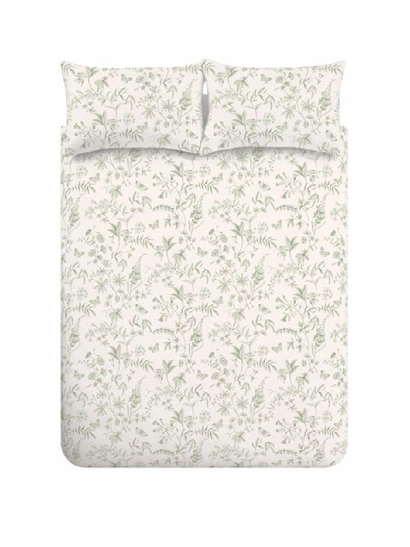 Image 2 of 6 of Bianca Thea Floral 200 Thread Count Cotton Reversible Duvet Set Green