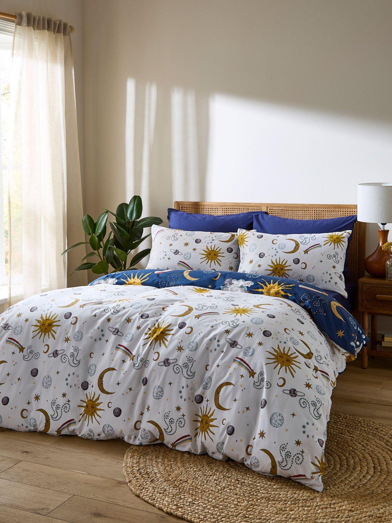  image of their-nibs-disco-space-100-cotton-reversible-duvet-set-navy-blue