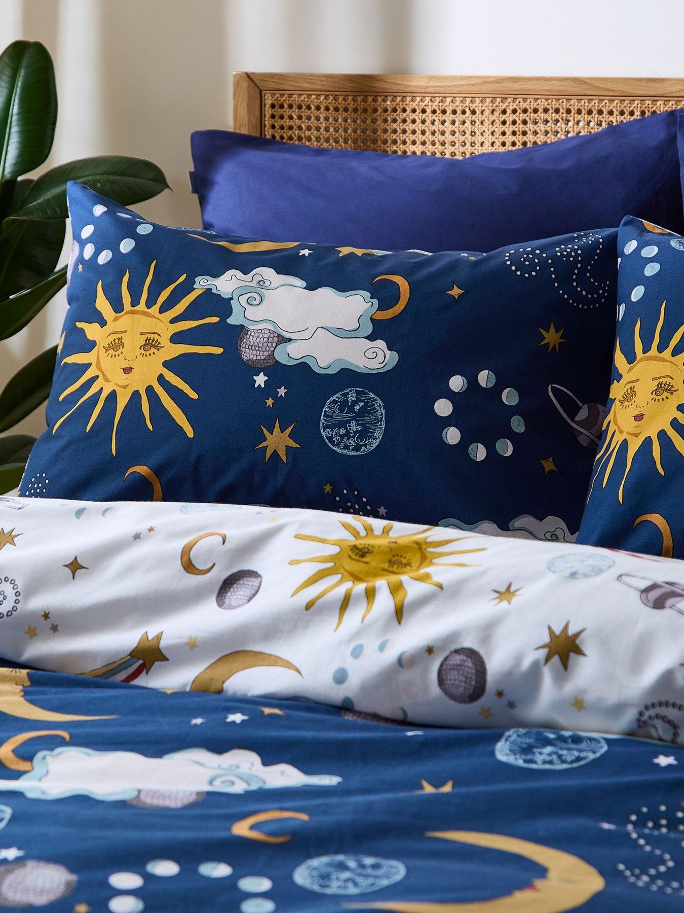  image of their-nibs-disco-space-100-cotton-reversible-duvet-set-navy-blue