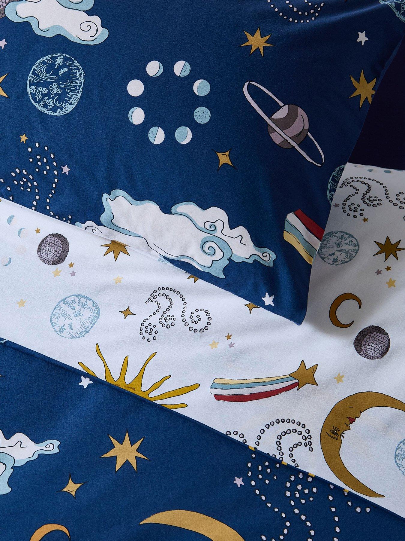  image of their-nibs-disco-space-100-cotton-reversible-duvet-set-navy-blue